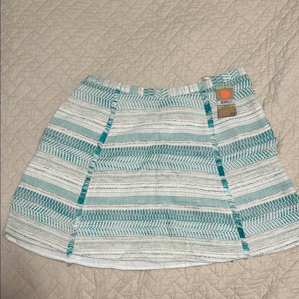 RACHEL Rachel Roy Green and White Mini A-Line Pleated Skirt